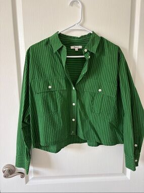 Madewell Emerald Green Pinstripe Shirt Jacket